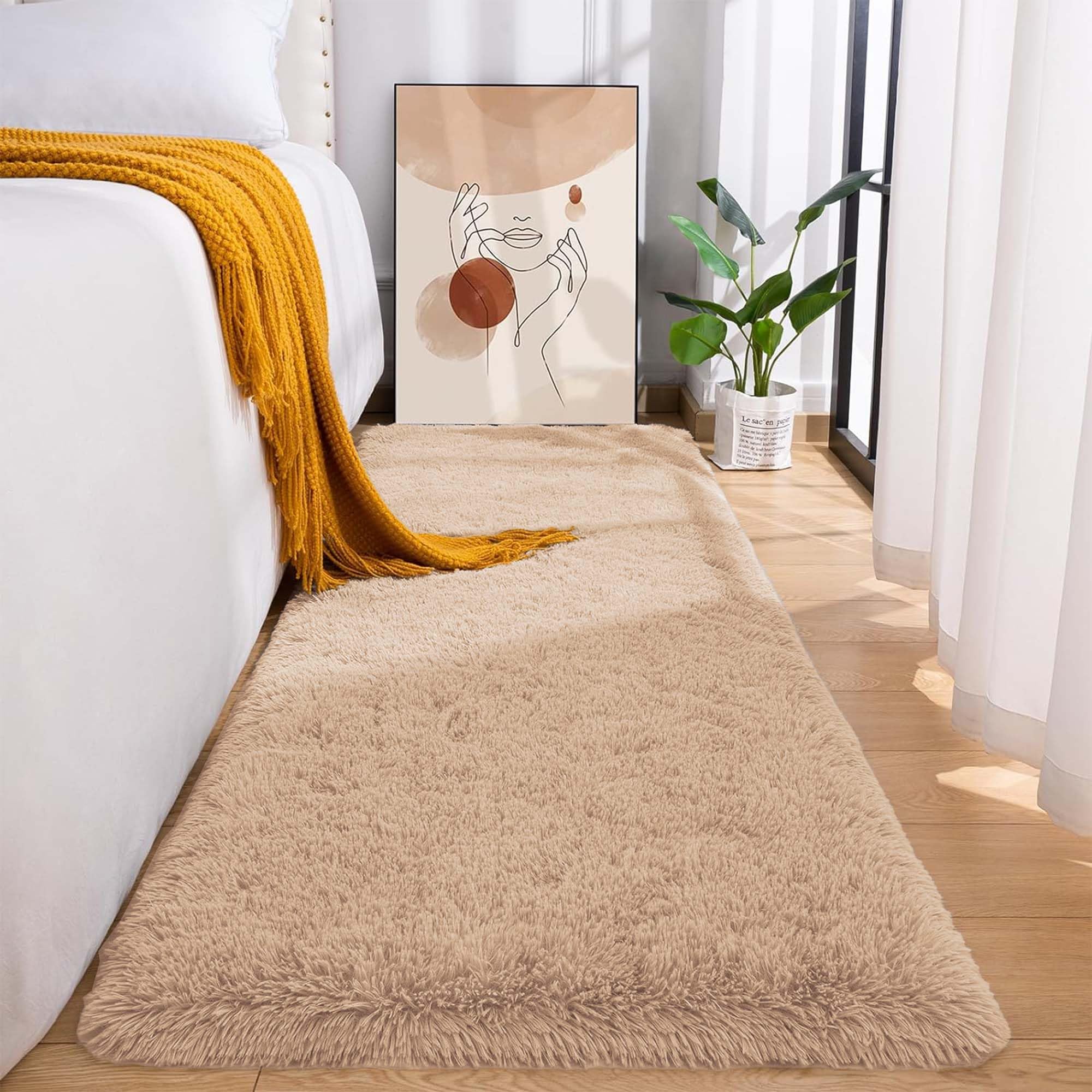 MOONLIGHT20015 Fluffy Rugs for Bedroom Living Room, Fluffy Beige Shaggy Area Rugs Anti Slip