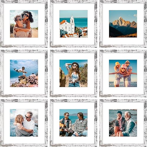 Vista 52 de Vittanly - Juego de 9 portarretratos, plexiglás resistente a rupturas, exhibe fotos de 12 x 12 pulgadas o, con paspartú, de 8 x 8 pulgadas, marcos
