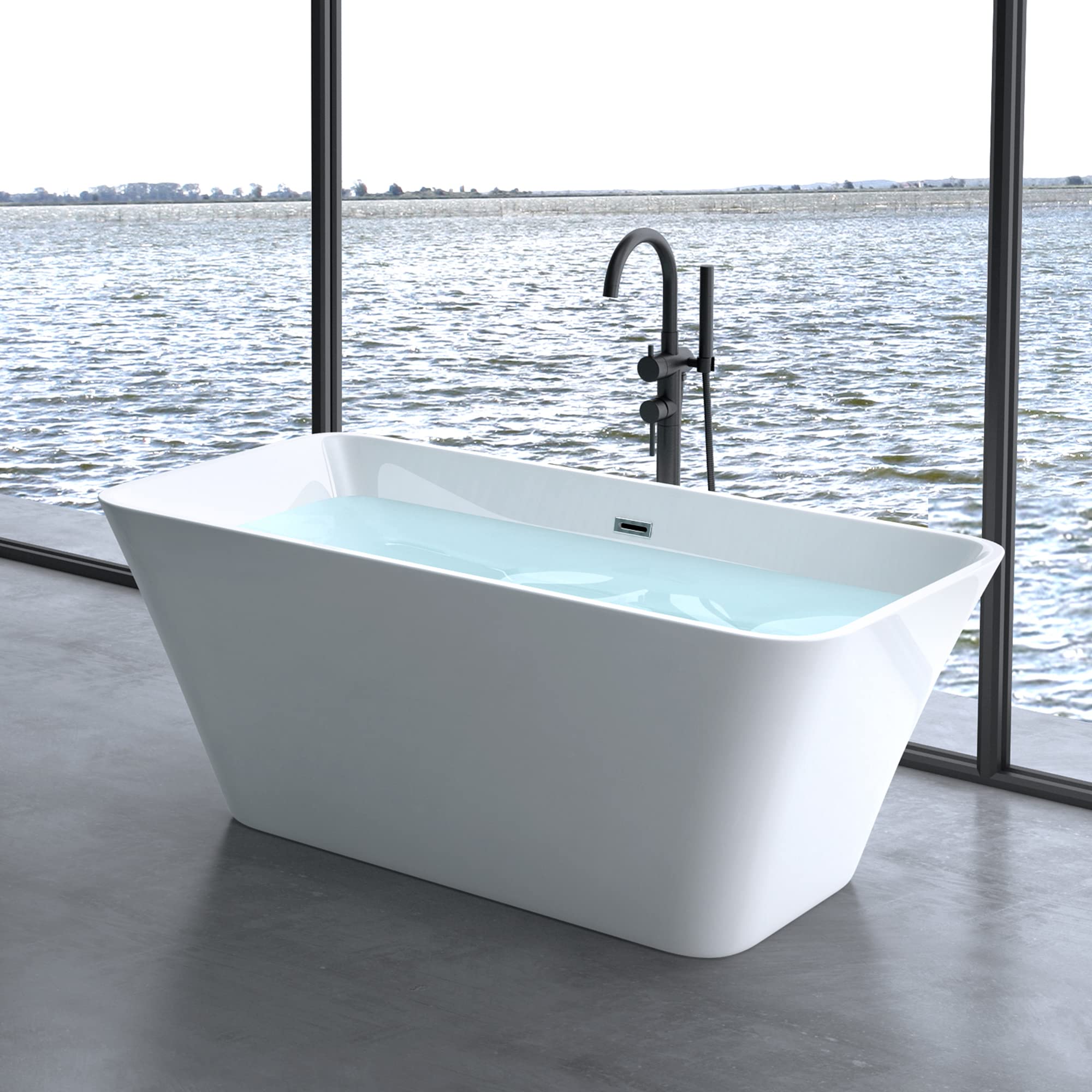 doporro Baignoire Îlot Rectangulaire Autoportante 150cm Acrylique Blanc