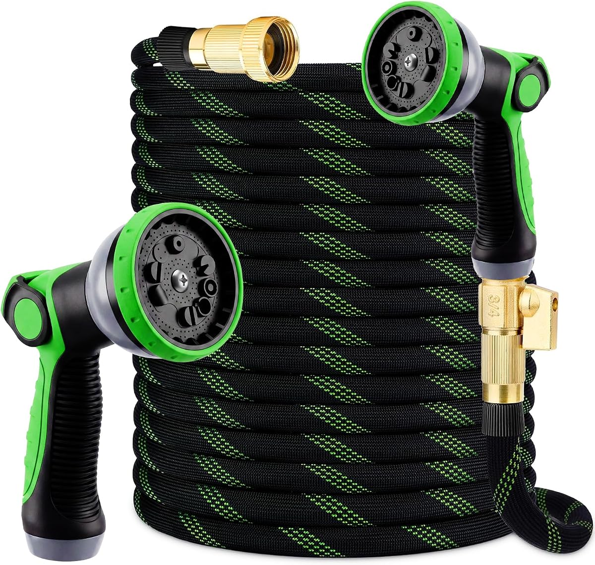 100FT Garden Hose 100 Feet Non-Expandable Heavy Duty Garden Hose with 8 Pattern Spray Nozzle, Flexible Kink-Free Water Hose with Brass Fittings for Watering Lawn, Yard, Car Washing