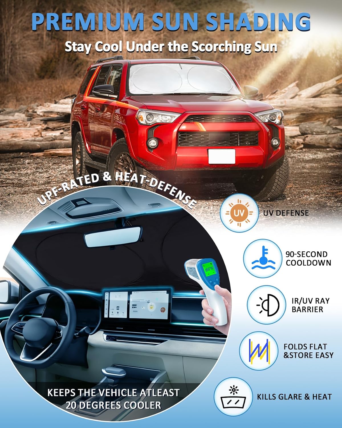 Windshield Sunshade for Toyota 4Runner 2010-2023 2024 2025 2026 Sun Visor image 2