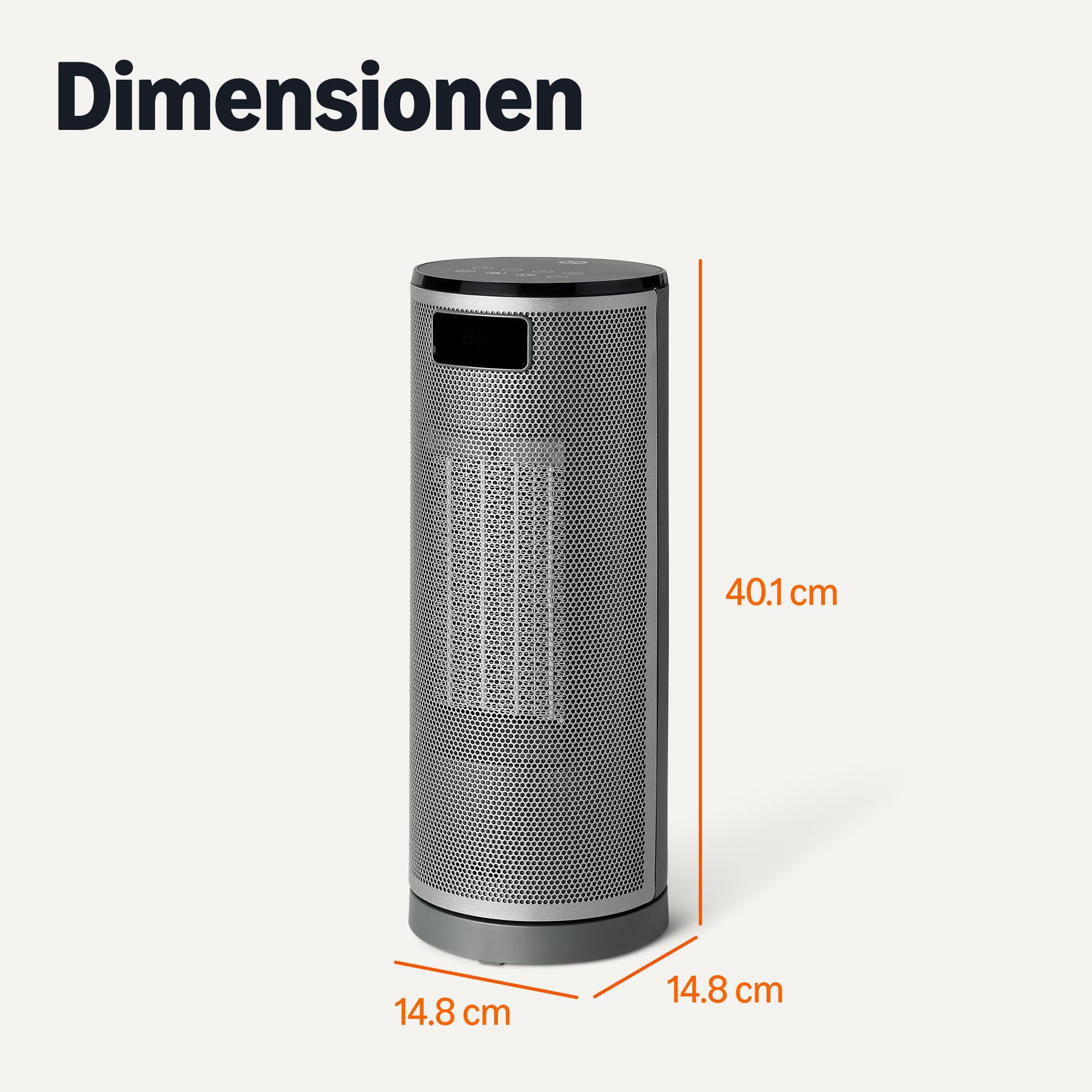 Amazon Basics Elektrische Heizung, tragbarer Keramik-Heizlüfter, 1800W, 70° Oszillation, 40cm, Grau
