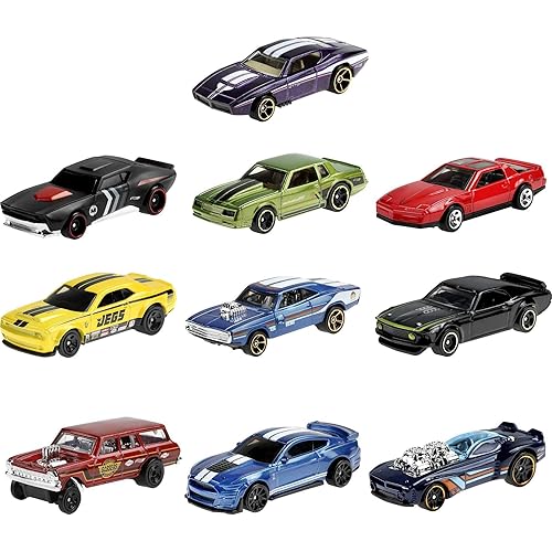 Hot Wheels Muscle Mania 10 Pack Mini Collection, 1:64 Scale Muscle Cars with Authentic Sculpt, Iconic Casting & Custom Stripe for Collectors & Kids Aged 3 & Up [Amazon Exclusive]