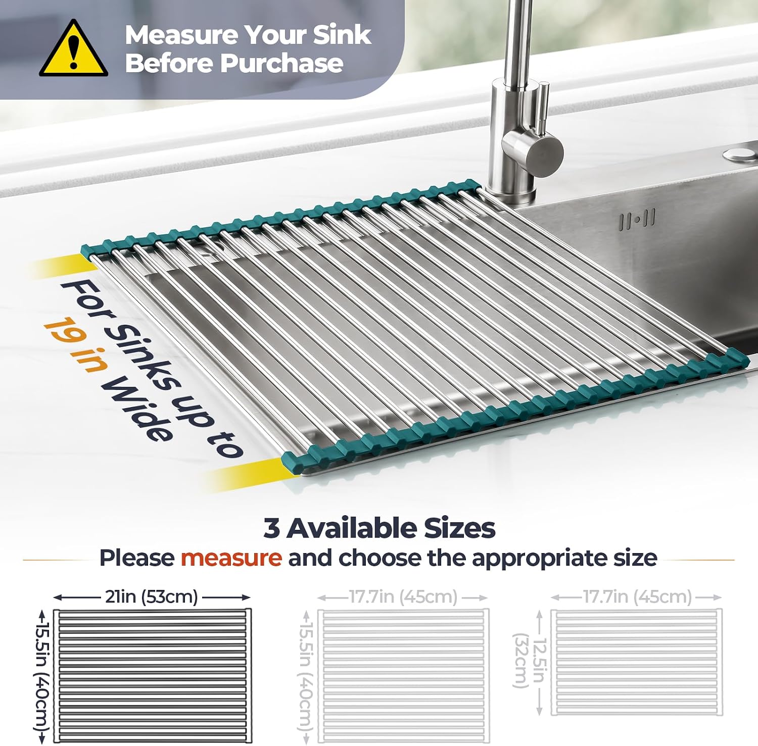 Tomorotec Roll Up Dish Drying Rack Over Sink, 304 Steel,21x15.5,Dark Green image 4