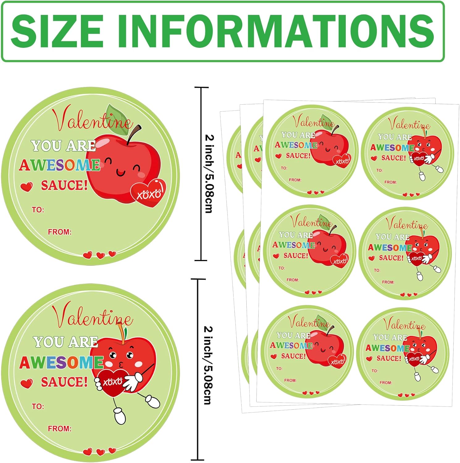 Valentines Sticker for Kids 2 inch to from Apple Happy Valentine's Day Stickers Classroom Awesome Sauce Fruit Puns Themed Valentine Tags for Envelopes Boxes School Classroom Party 120pcs