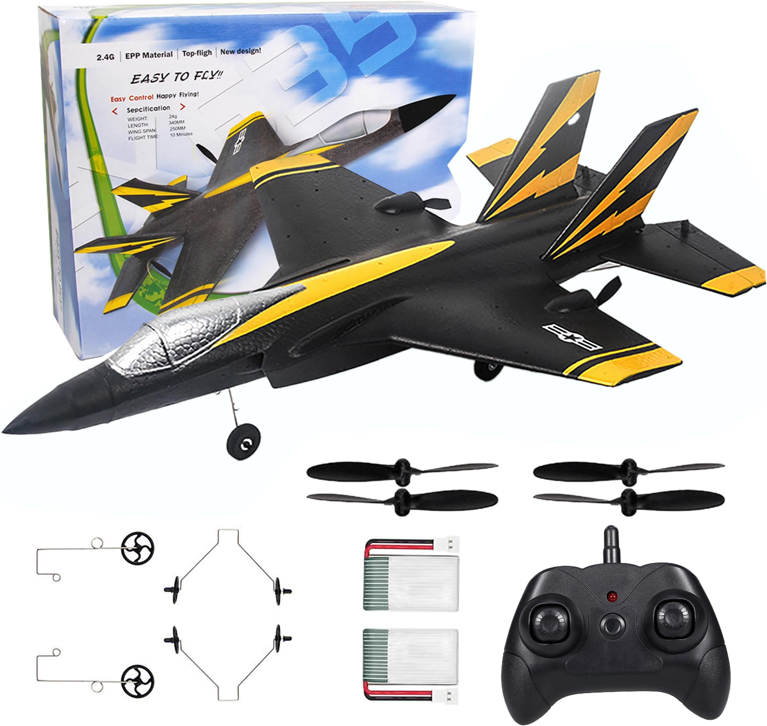 Foam F-35 RC 2CH Remote Control Fighter Jet Plane Airplane Toy for Adults Kids Boys Beginners Easy Ready to Fly (Black)