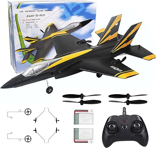 Espuma F-35 RC 2CH Control remoto Fighter Jet Avión de juguete para adultos, niños y niños, principiantes, fácil listo para volar (negro)