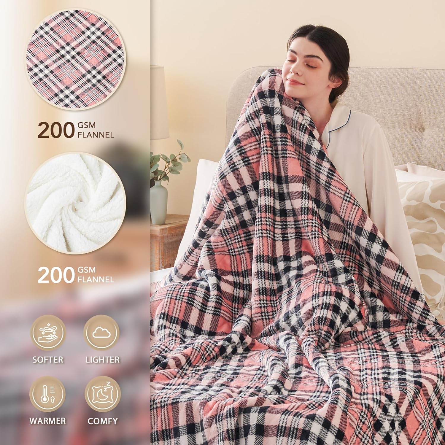 Homemate Electric Blanket Heated Throw - 50“x60“ Ultra Soft Cozy Flannel Heating Blanket with 10 Fast Heat Levels 8 Hours Auto Off Over-Heated Protection ETL Certification Keep Warm in Home Office - Image 3