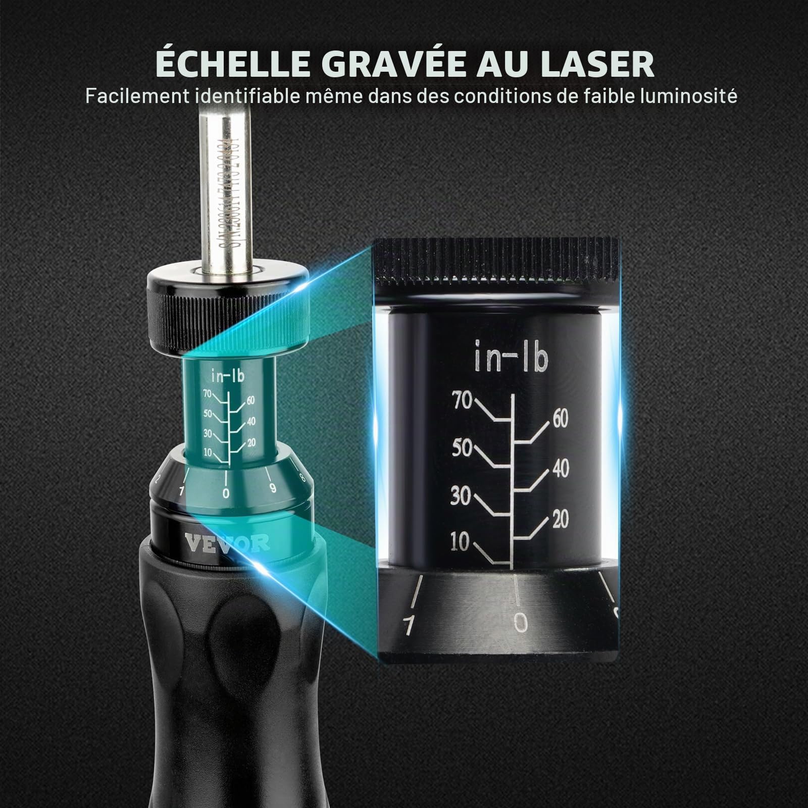 VEVOR Tournevis Dynamométrique à Entraînement 6,35 mm Tournevis de Couple avec Échelle de Réduction Plage de Couple 1,13-7,91 N.m Dégagement Rapide Outil Précis pour Électricien Atelier Domicile