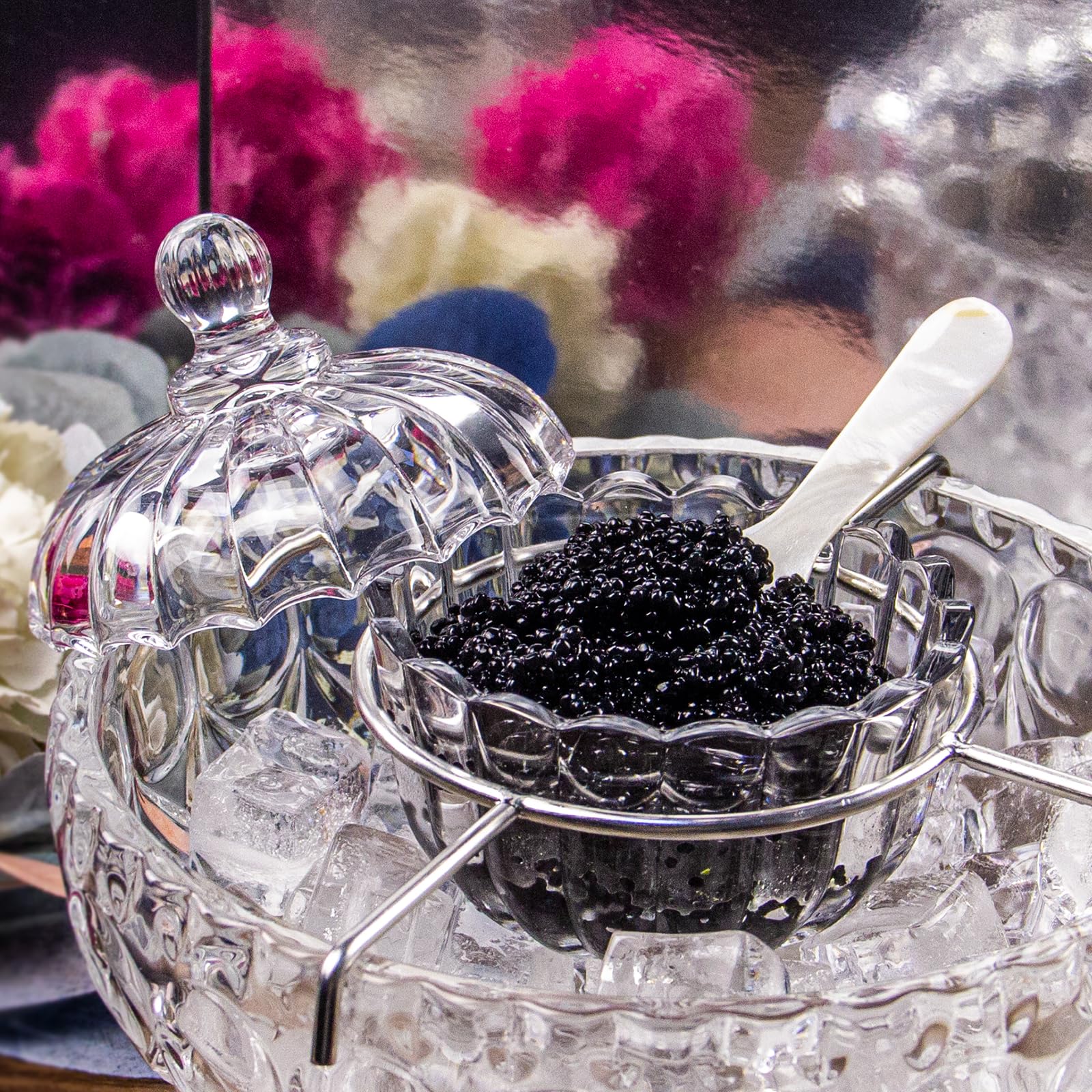 DUEBEL Ensemble de service à caviar avec 2 cuillères en nacre – Bol de service élégant en forme de goutte pour caviar, crevettes et plus encore dans la cuisine, le restaurant et les événements de
