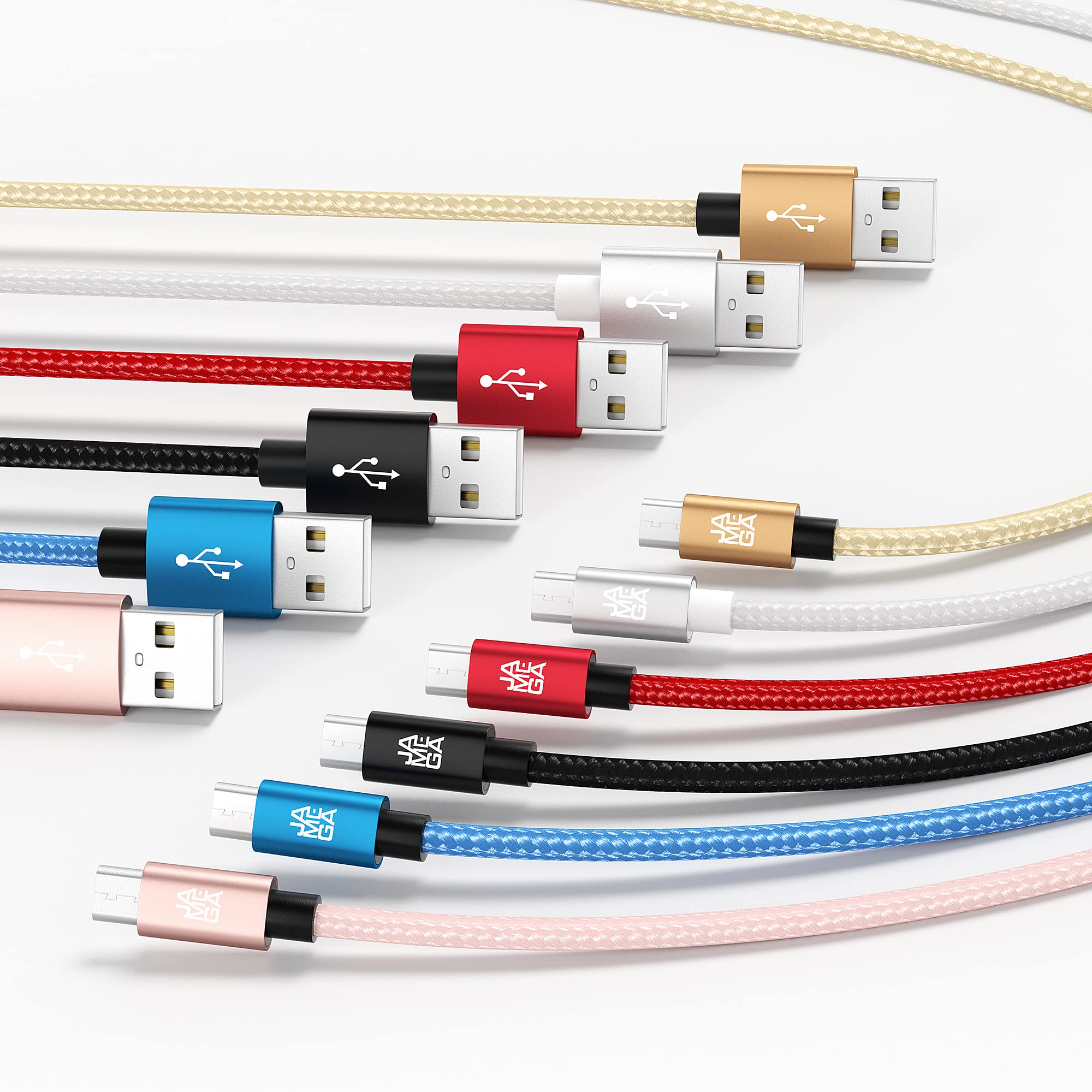 JAMEGA 4-in-1 Micro USB Kabel Set – Geflochten, Robust In Rot (0,5m, 1m, 2m, 3m)