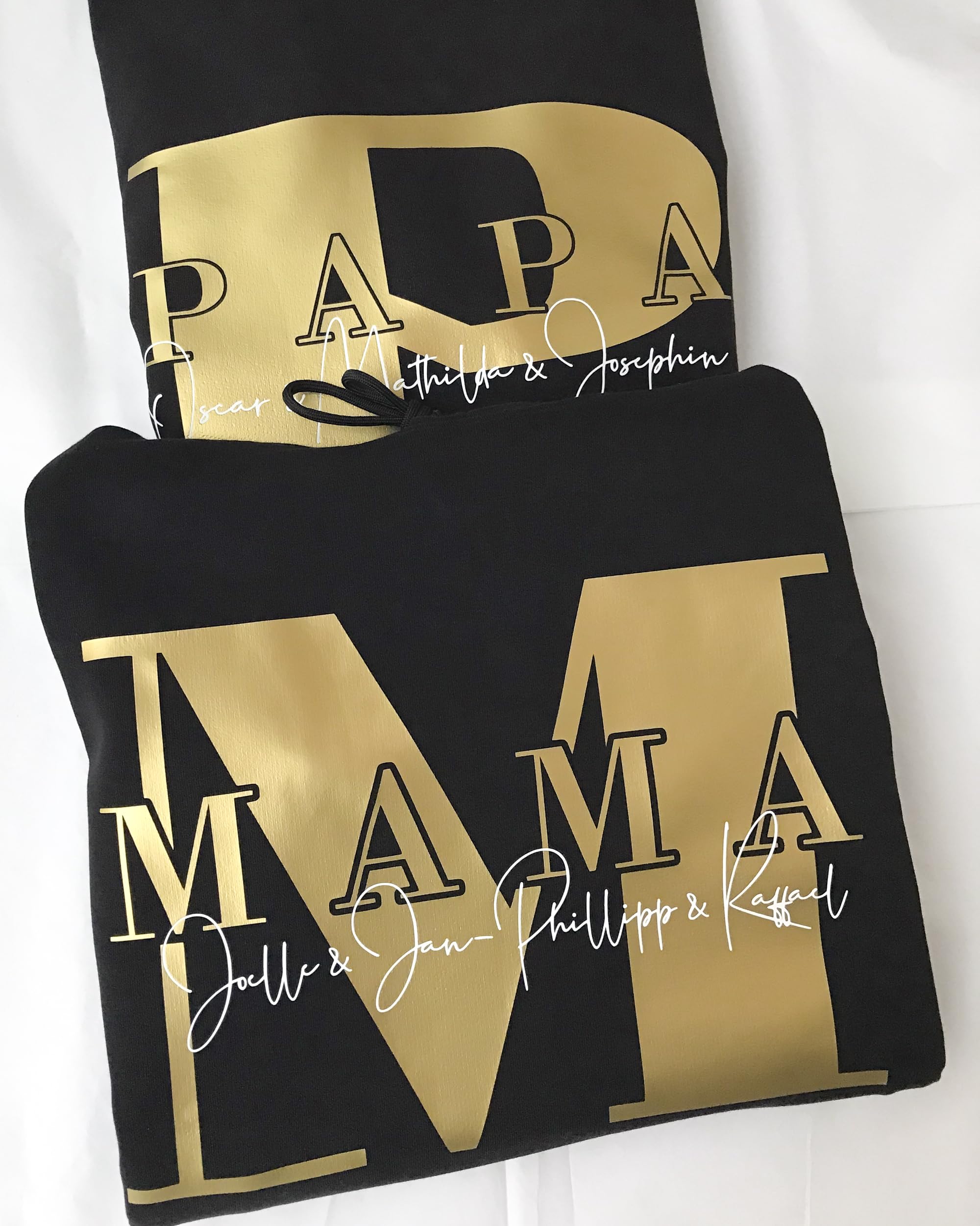 Personalisierte Bio T-Shirts Pullover für Familien Mama Papa Kinder Oma Opa, handbedruckt mit umweltfreundlichen Farben und Folien in Deutschland, Bio-Baumwolle
