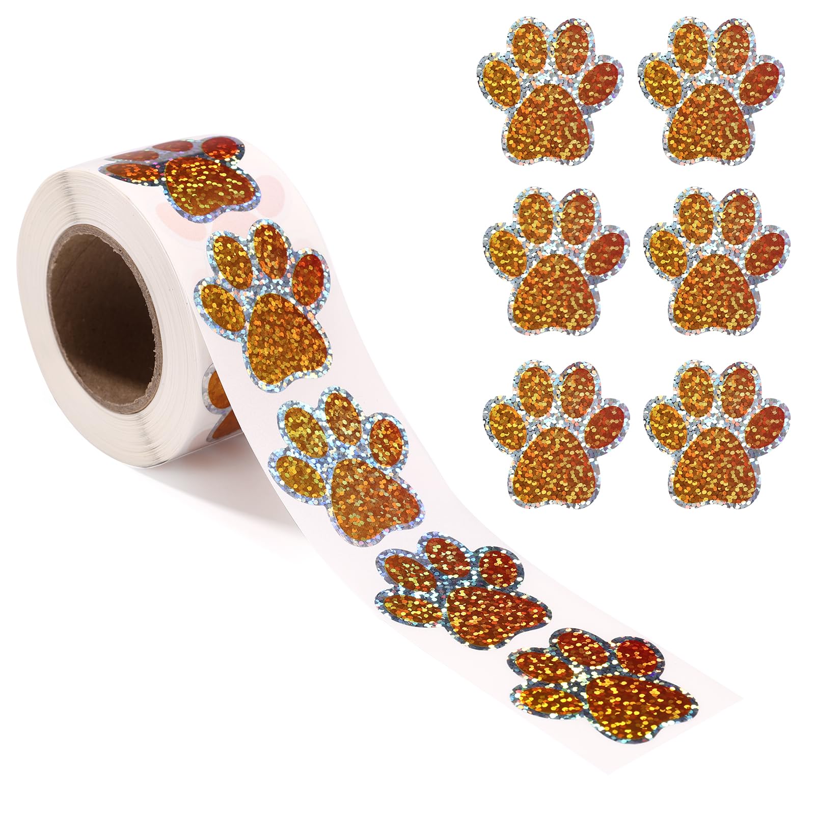 500pcs Dog Paw Print Sticker, 1.5in/38mm Glitter Cat Paw Decals Self-Adhesive Cute Seal Stickers Labels for Water Bottles Laptops Envelope Books DIY Crafts Supplies (Orange)