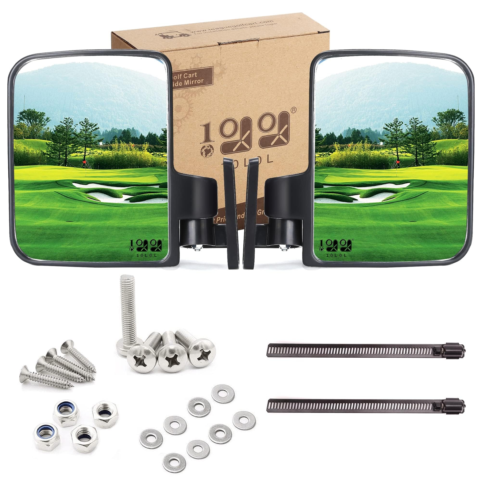 10L0L Golf Cart Side Mirrors Compatible with Yamaha Club Car EZ-GO and Others Round or Square Tube Golf Cart Roof Bracket