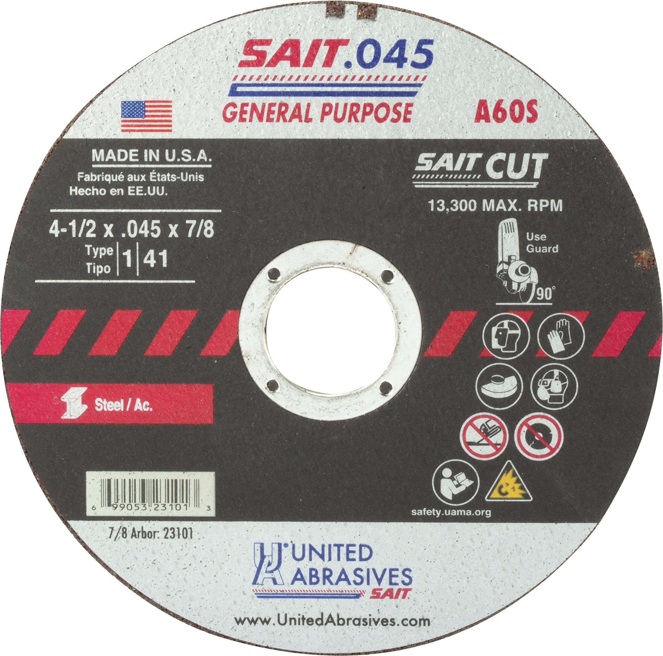 SAIT 23101 A60S 4-1/2X.045X7/8 General Purpose High Speed Cut-off Whe