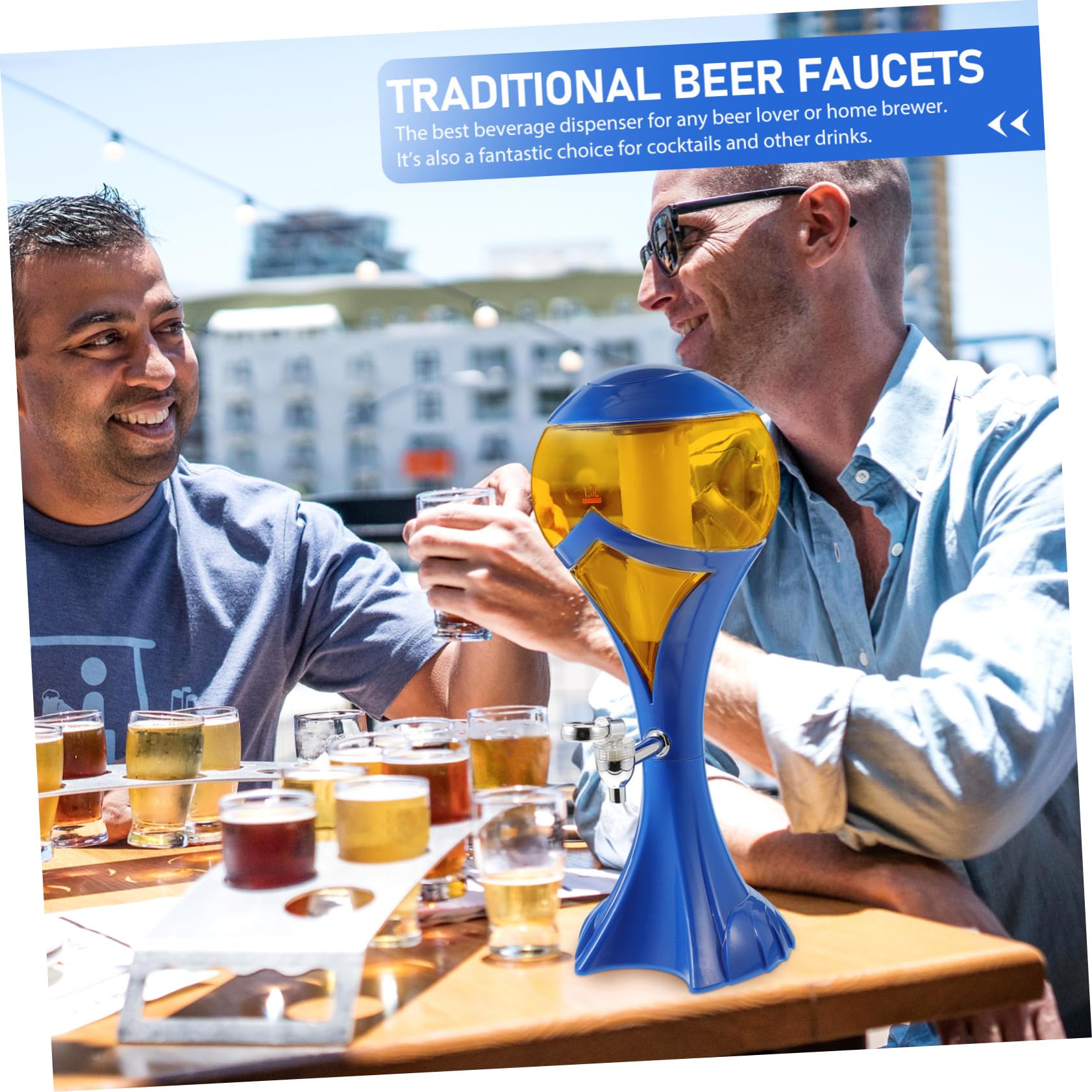 STOBAZA Leuchtender Bierturm Getränkespender aus Kunststoff 1,5l mit Eiszapfen Party Getränkebehälter für Zuhause Terrasse Camping
