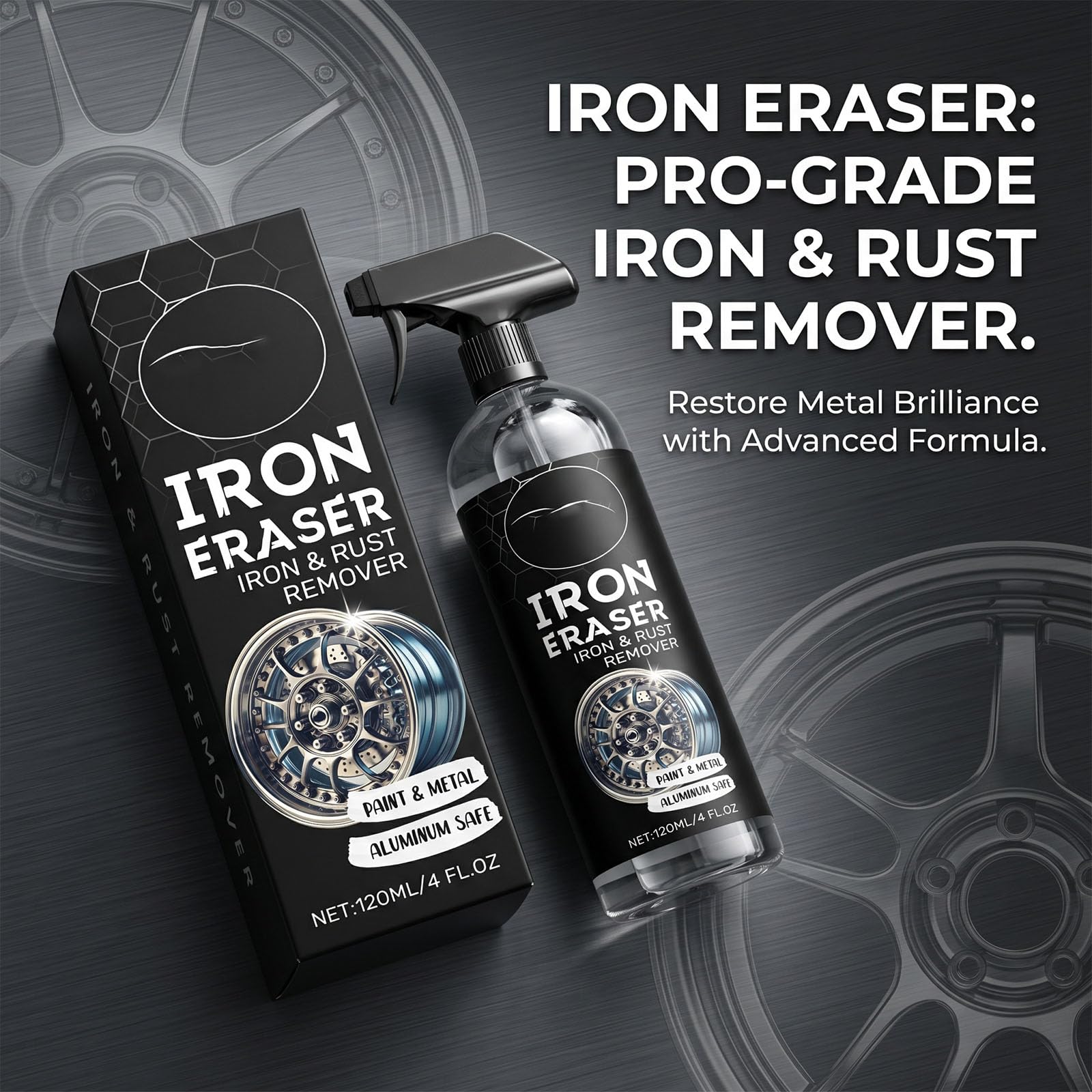 Iron Eraser Rust Remover Spray, Iron Powder Remover for Car Wheels & Metal Surfaces, Smooth Finish Care (3pcs)
