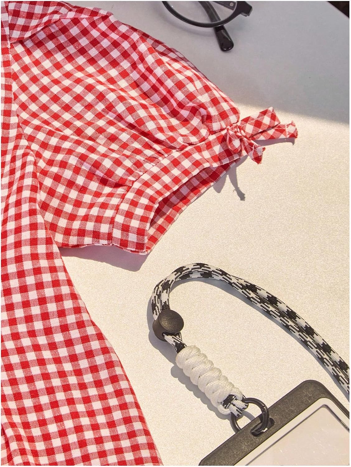 GORGLITTER Girl's Gingham Button Down Blouse Short Puff Sleeve Cute Lapel Collar V Neck Ruffle Shirts - Image 4