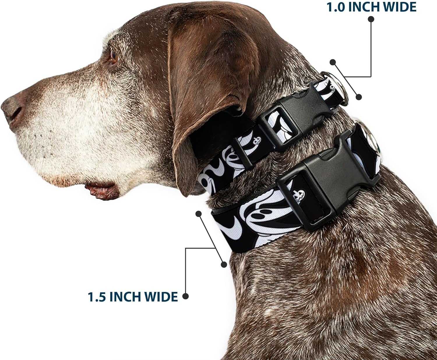 Buckle-Down Dog Collar Plastic Clip Nightmare Before Christmas Zero Expressions Black White 16 to 23 Inches 1.5 Inch Wide