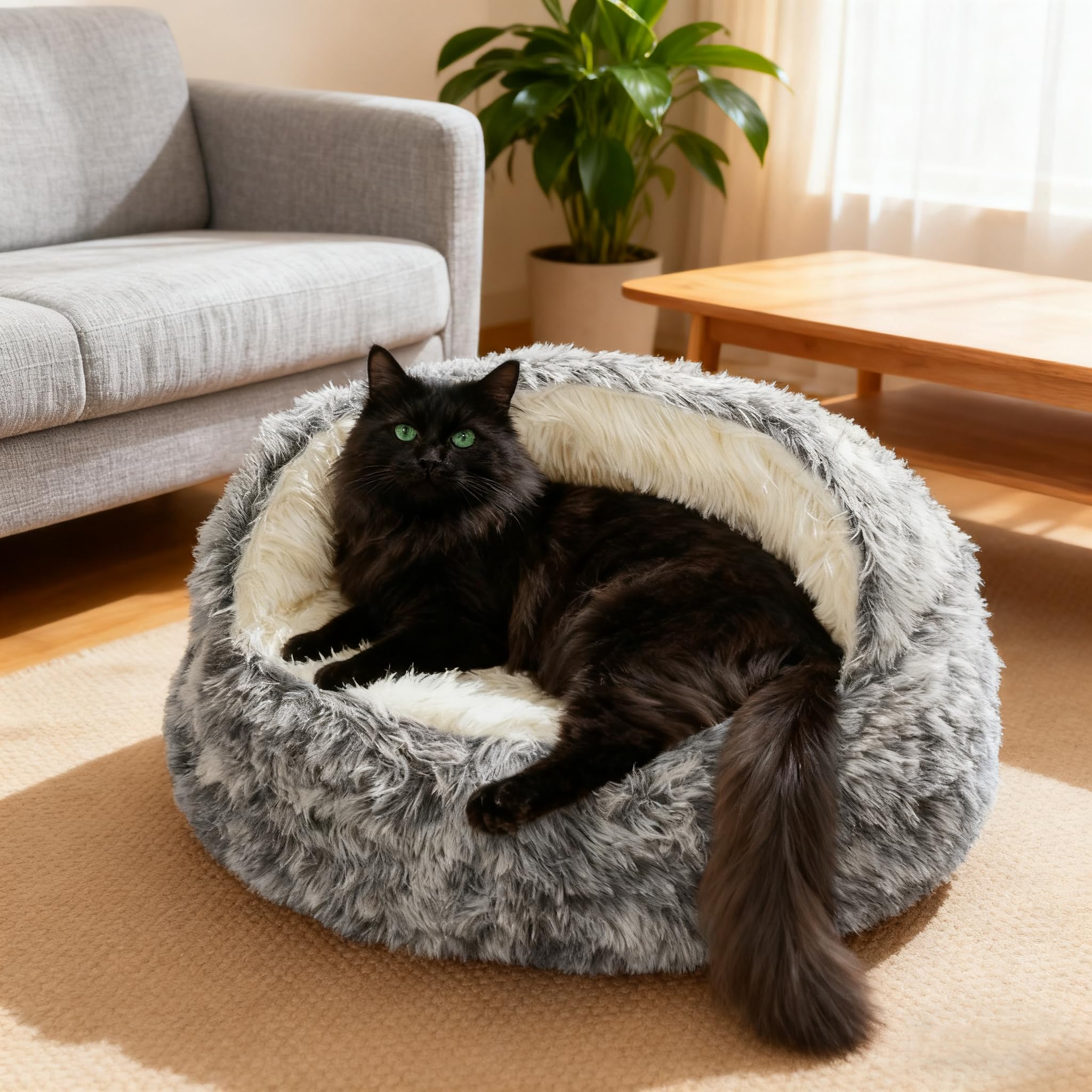 65cm Ø Cama de Felpa Calmante para Gatos y Perros Cueva de Cama de Gato Cama de Perro CóModo Y CáLida en Forma de Concha Sofá de Mascota Antideslizante para Gato Y Perros Medianos Pequeños