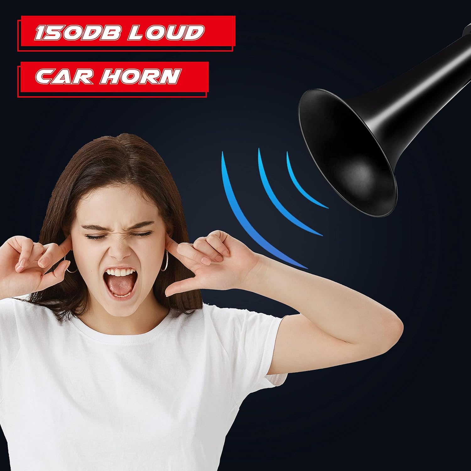 Train Horn for Truck, Super Loud 150DB 12V Electric Train Horn Single Trumpet Air Horn with Air Compressor and button for Any 12V Vehicles