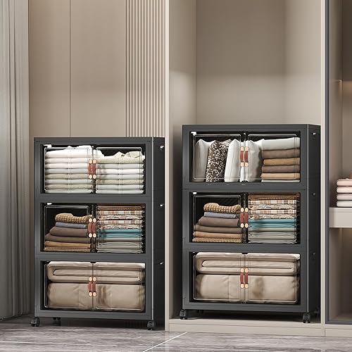 Miniatura 27 de Contenedores de almacenamiento extra grandes apilables con tapas y ruedas y puerta, 448QT-112QT/28GAL*4Pack Organizadores de armario plegables y