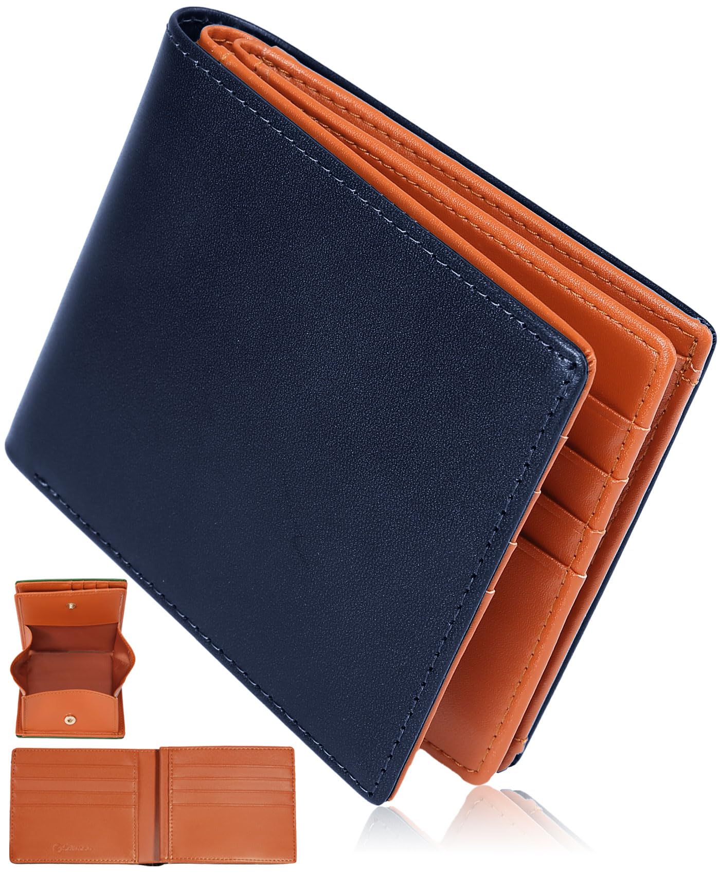 Bi-fold Wallet, Men's, Bifold Wallet, Tochigi Leather, Genuine Leather, Box-shaped Coin Purse, Large Capacity, 16 Cards, Father's Day, Money Luck, blue