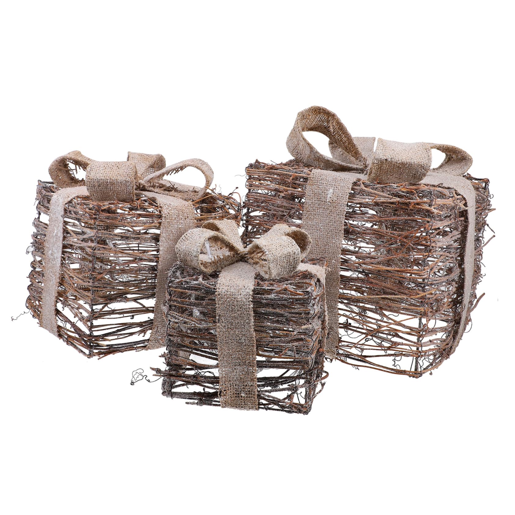 TOYANDONA 3pezzi Scatole Regalo di Natale Luci LED Scatola per Dolcetti di Natale in Rattan Naturale Scatola Regalo di Caramelle per Festival di Forniture per Festival di Luminose