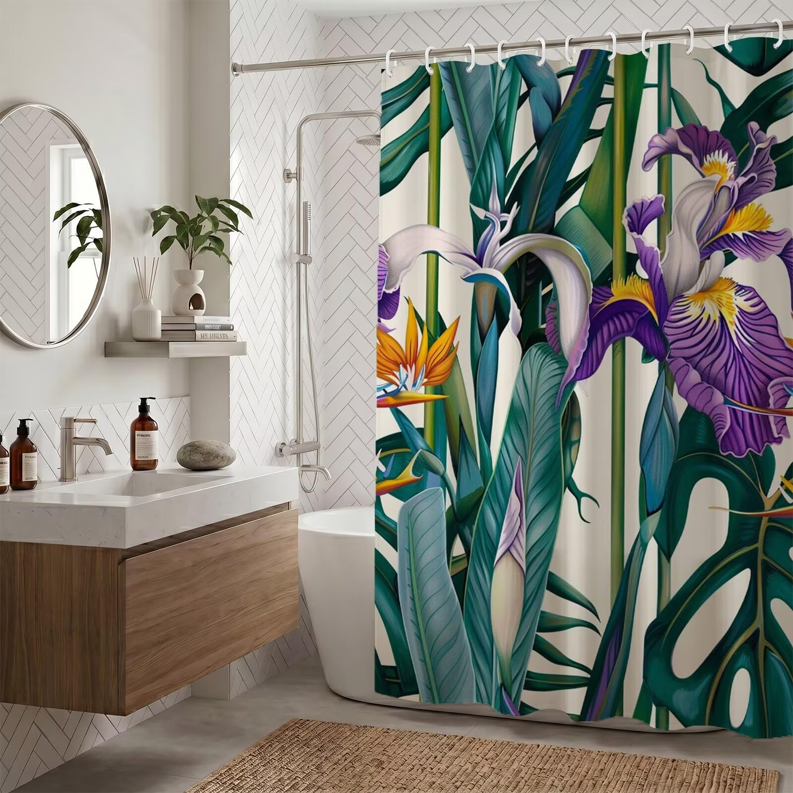 Rideau de douche iris violet 180x220 cm en tissu polyester lavable ZO-953
