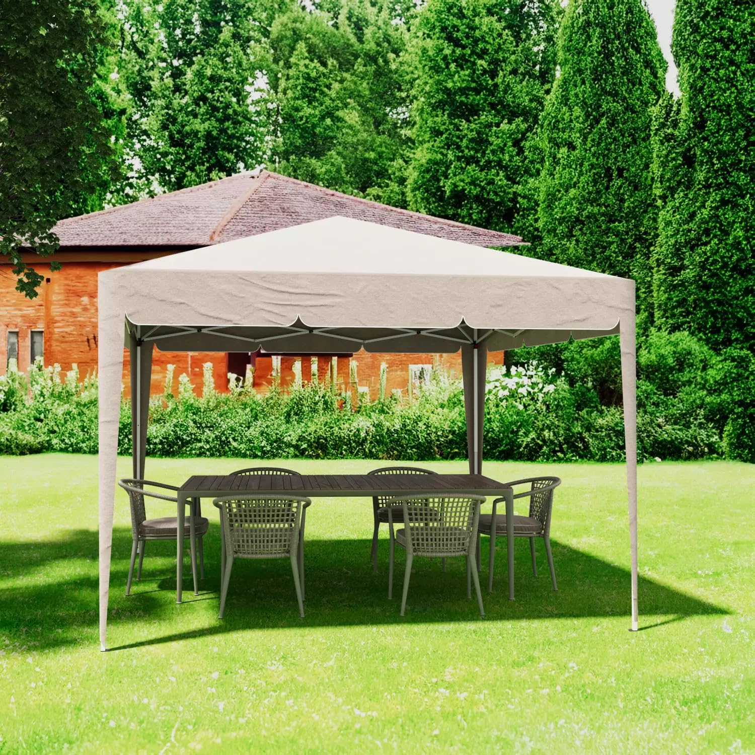BRICOZONE Gazebo Pieghevole 3 x 3 M Idrorepellente con Struttura in Acciaio Copertura 160 gr/m² e 4 Sacche per Pesi Sacca di Trasporto Chiusura a Fisarmonica per Giardino Campeggio Fiere (Tortora)