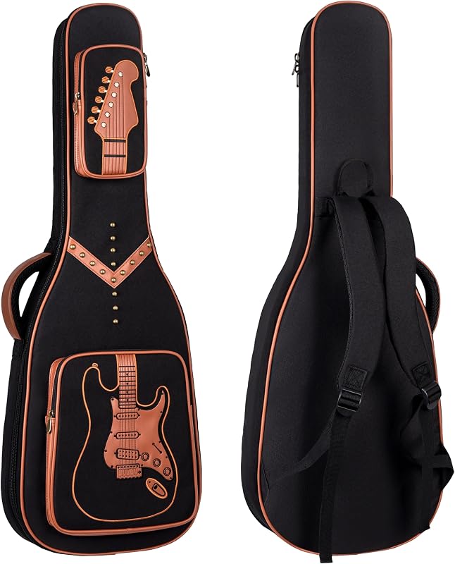 39/40" Electric Guitar Bag 0.5" 300D Waterproof PU Punk Rivet Style | Punk Rivet Embroidery Design | 0.5" Thick Padding | 2 Pockets | Padded Side Handle | Anti-Scratch Base |For Gig Rehearsal Use