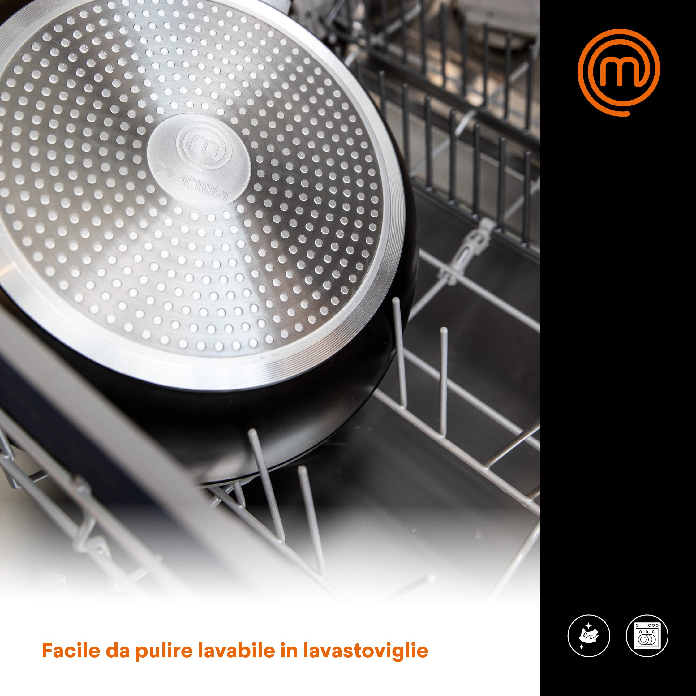 MasterChef Wok, Padella Antiaderente 28cm, Pentole Aluminio, per Salta e altro, Cinese, Induzione e altro, Tutti i Piani, Antigraffio, Lavabile in Lavastoviglie, Nero