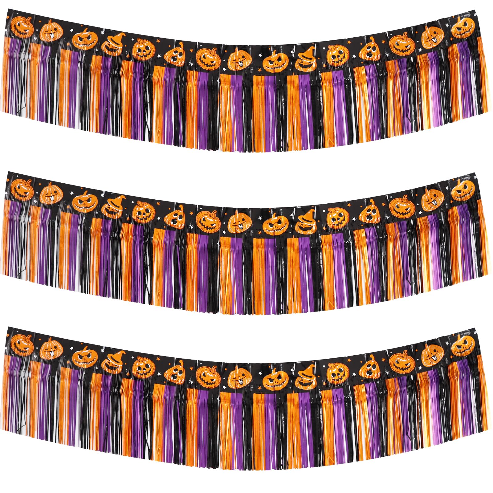 BEISHIDA 3PK Pumpkin Foil Fringe Garland 30ft Tinsel Banner