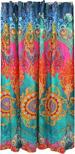 Miniatura 3 de Levtex Home - Mackenzie - Cortina de ducha (72x72 pulgadas) con agujeros para botones - Bohemia - Verde azulado, naranja, amarillo, verde, azul - -