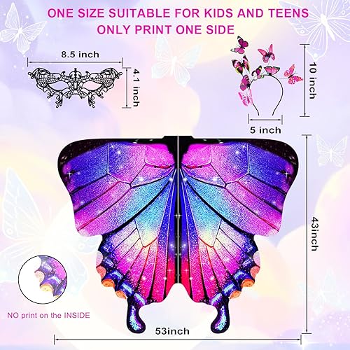 Vista 5 de LYL. Ling Alas de mariposa para niñas, disfraz de mariposa azul morado, chal de alas de hada, disfraces de Halloween para niños
