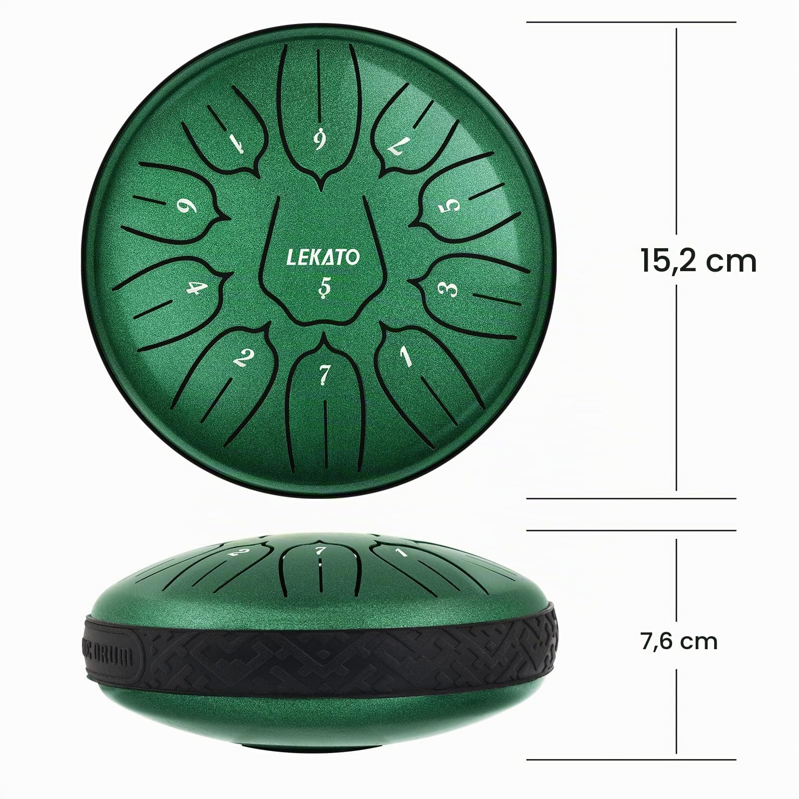 LEKATO Steel Tongue Drum à 6 Pouce 11 Notes Ré(D) Majeur, Steel Handpan Mini Tambour à Langue pour Débutant, Idéal Pour Méditation, Yoga, Education Musicale, Vert