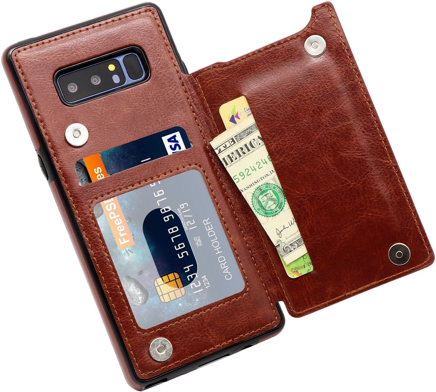 Galaxy Note 8 Wallet Case, MMHUO Premium PU Leather Galaxy Note 8 Case with Credit Card Holder Double Magnetic Buttons Flip Shockproof Protective Cover Samsung Galaxy Note 8 - Brown