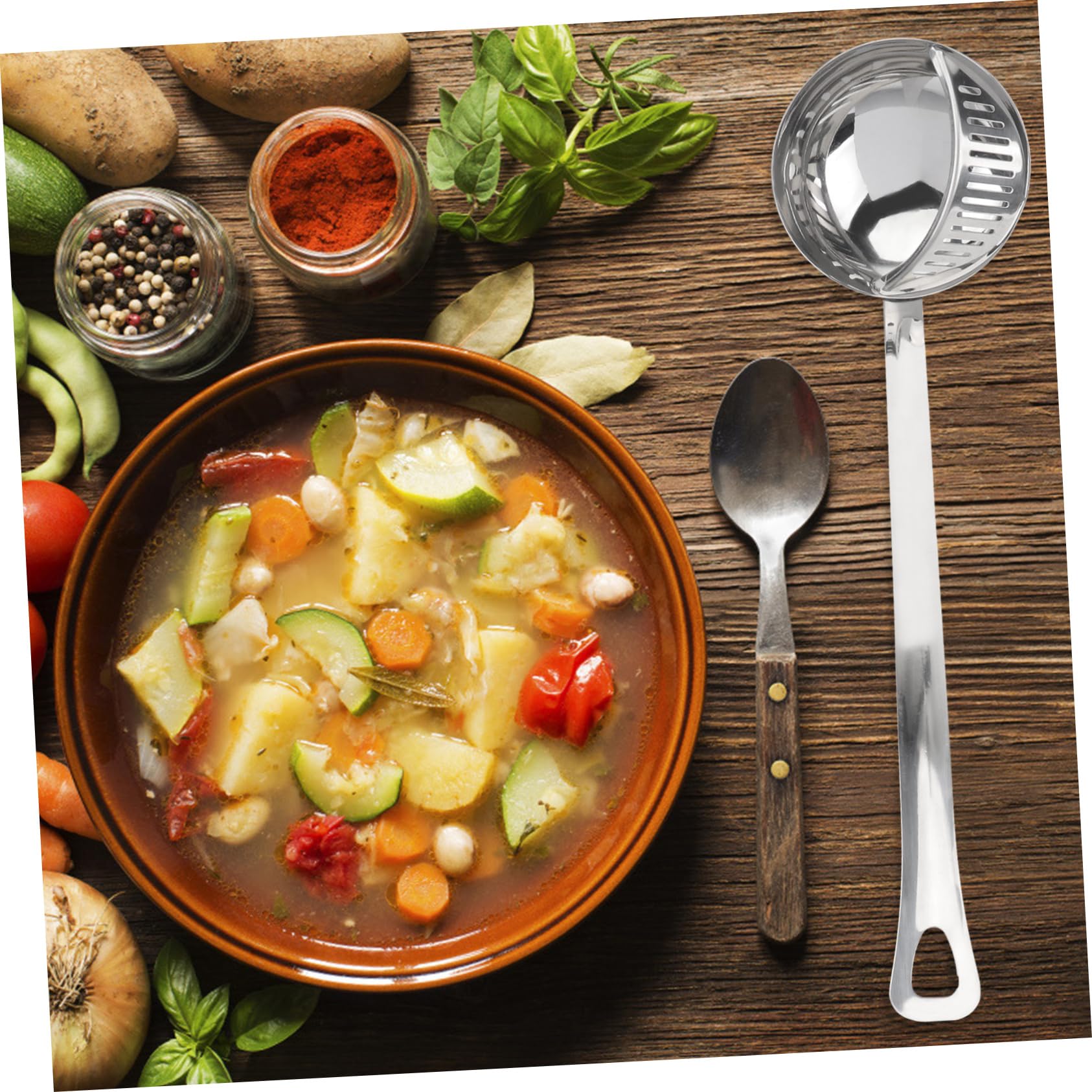 Cabilock 2pcs Small Colander Soup Ladle Stainless Steel Cooking Utensil Set Dishwasher Safe for Kitchen