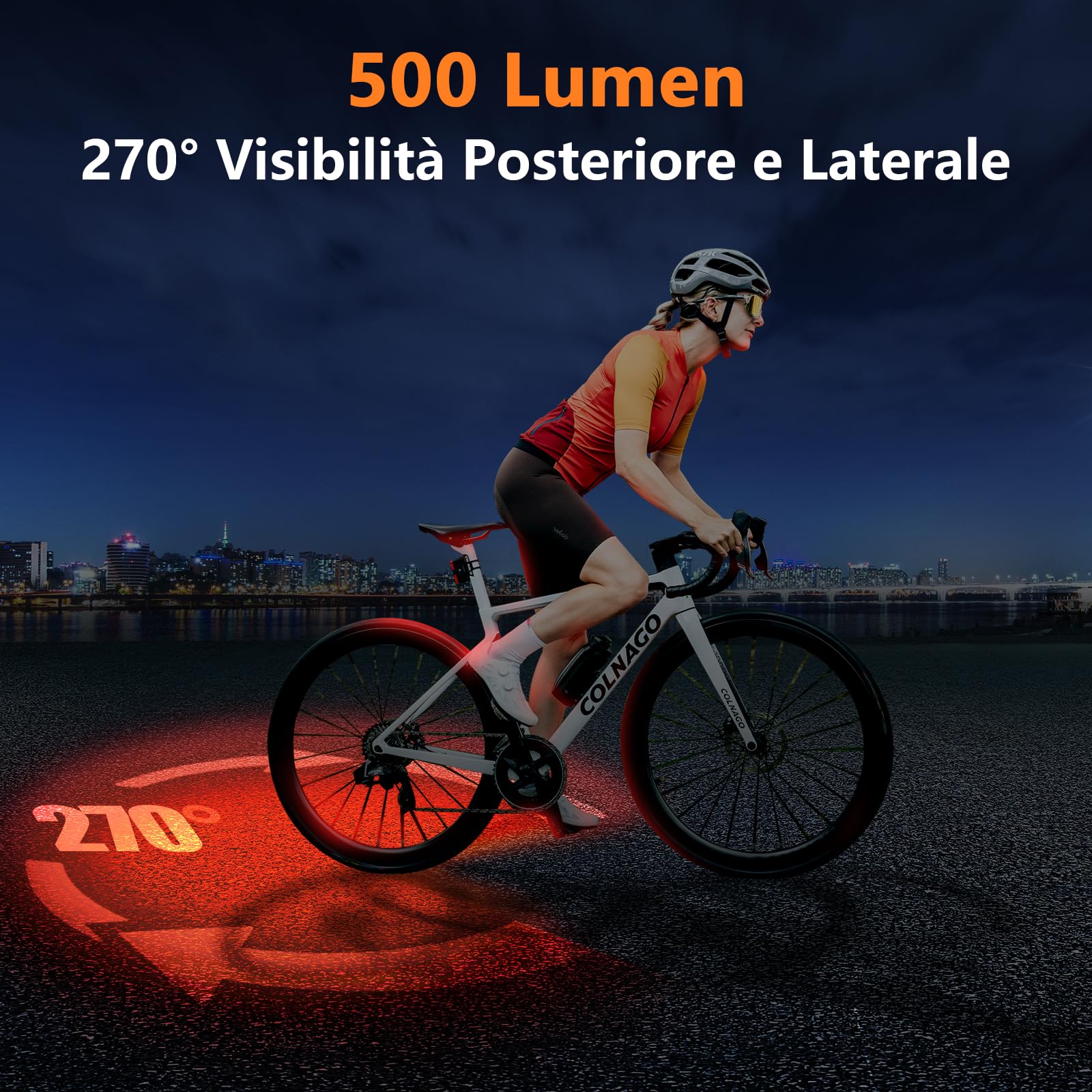 RAVEMEN TR500 500 Lumen fanale Posteriore per Bici per Guida Notturna Diurna,Luce Posteriore per Bici con sensore di frenata, USB C Ricaricabile Montare i reggisella Rotondi/aerodinamici
