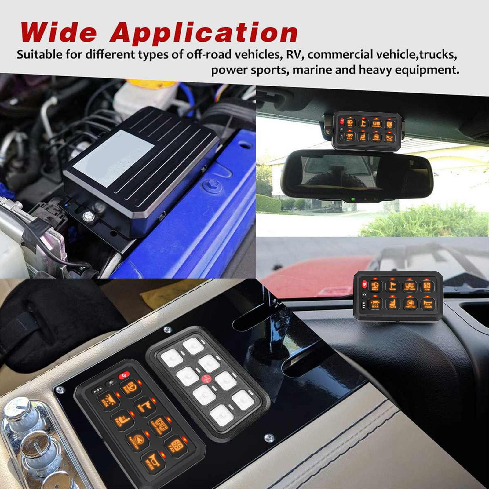 Pannello Interruttori a 8 Gruppi di relè di Controllo Elettronico del Circuito di Controllo della Luce RGB con Pulsante Rosso per Camion, ATV, UTV, SUV