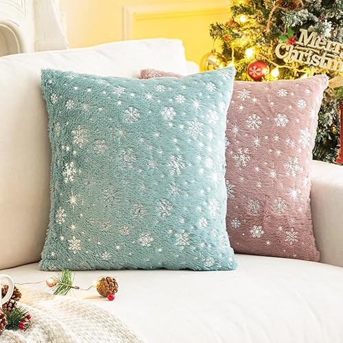 Miniatura 7 de AQOTHES Fundas de almohada decorativas de piel sintética suave con purpurina de copo de nieve para decoración de Navidad, hogar, cama, habitación,