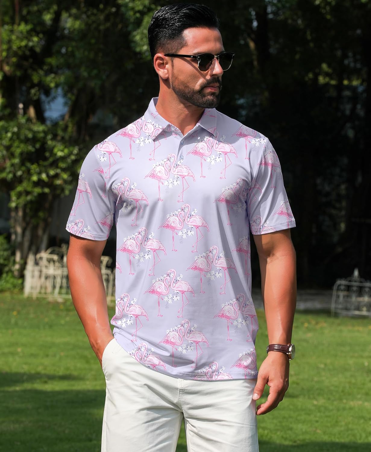 ELETOP Men's Golf Polo Shirts Short Sleeve Moisture Wicking Hawaiian Tropical Polos Performance Golf Shirts for Men Dry Fit