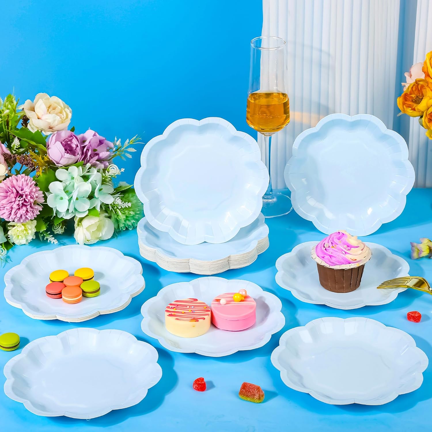 AllReal 48Pcs Blue Paper Plates 7 Inch Disposable Party Dessert Plates with Scalloped Edges for Wedding Birthday Bridal Engagement Baby Shower Party Supplies Tableware (Blue, 7Inch) - Image 3