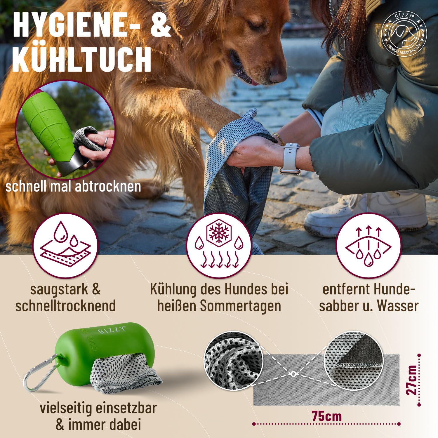 GIZZY® Trinkflasche Hunde für unterwegs - auslaufsicher & robust aus Edelstahl, in 2 Größen inkl. weichem Hundehandtuch | Trinkflasche Hund I Hundetrinkflasche für unterwegs für alle Hunde
