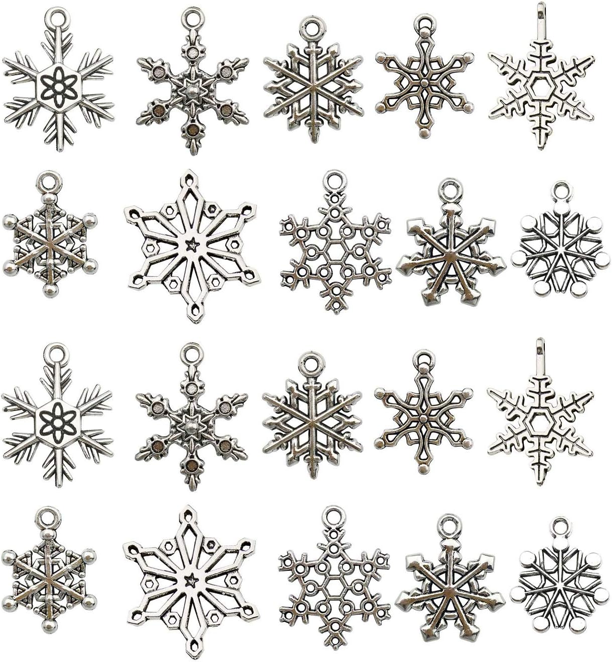 80pcs Craft Supplies Antique Silver Christmas Snowflake Charms Pendants for Crafting, Jewelry Findings Making Accessory for DIY Necklace Bracelet (M184)