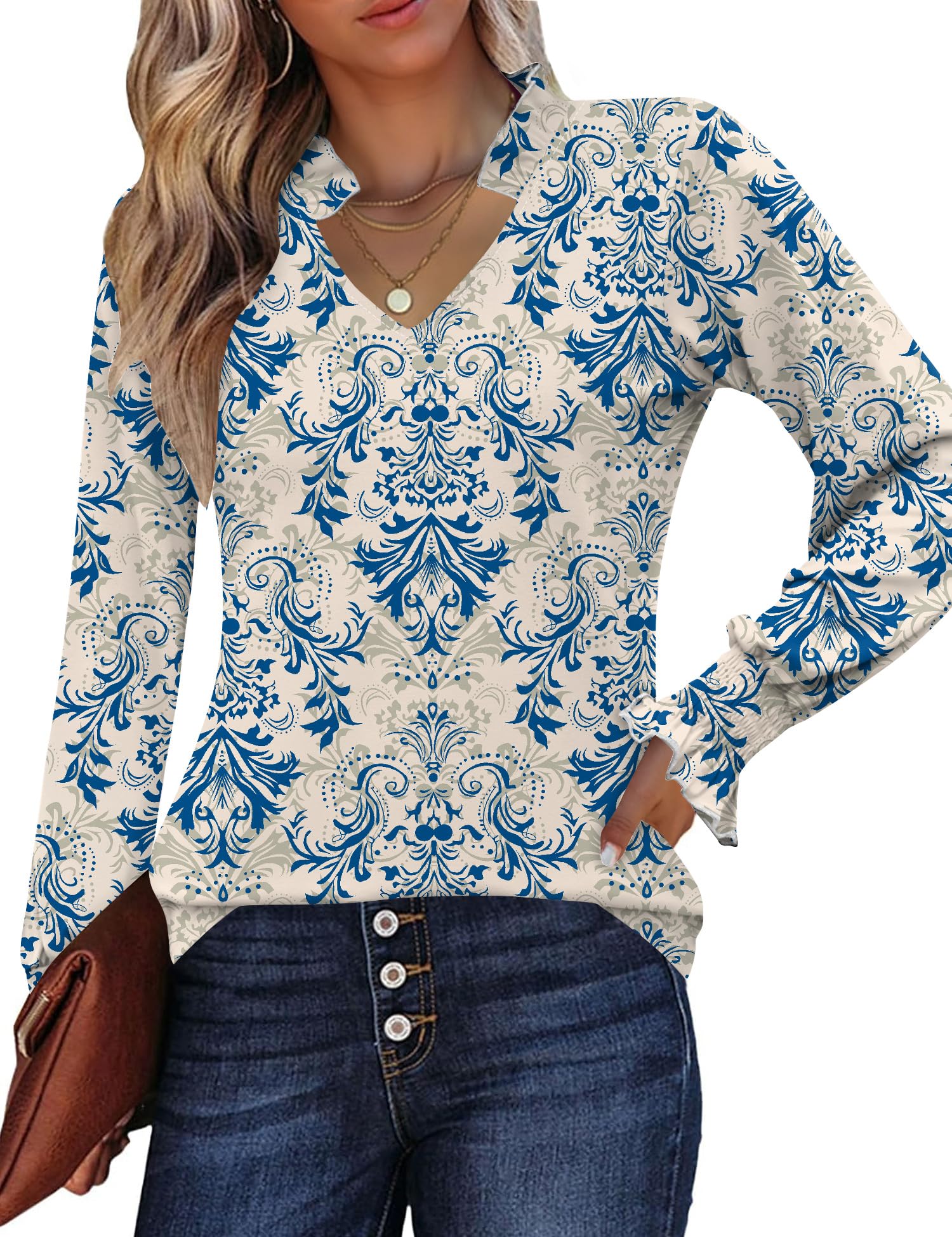Photo 1 of Kistore Blouses for Women Long Sleeve Tops Trendy Office Wear V Neck XXL