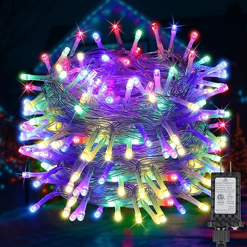 Miniatura 12 de Paquete de 2 Total 136 Pies 400 LED Luces de Cadena Conectables Interior Exterior Cable Transparente, Luces Blancas Cálidas para Árbol de Navidad