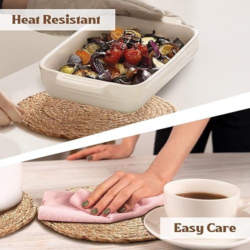 Miniatura 3 de Aofmee Juego de 6 manteles individuales redondos tejidos de 12 pulgadas, manteles individuales de ratán bohemio, manteles individuales de jacinto de