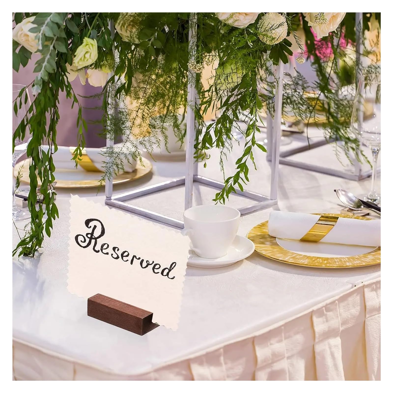 Lot de 12 porte-cartes en bois pour numéros de table, cartes de nom, pour fête de mariage (noyer, 12 pièces)