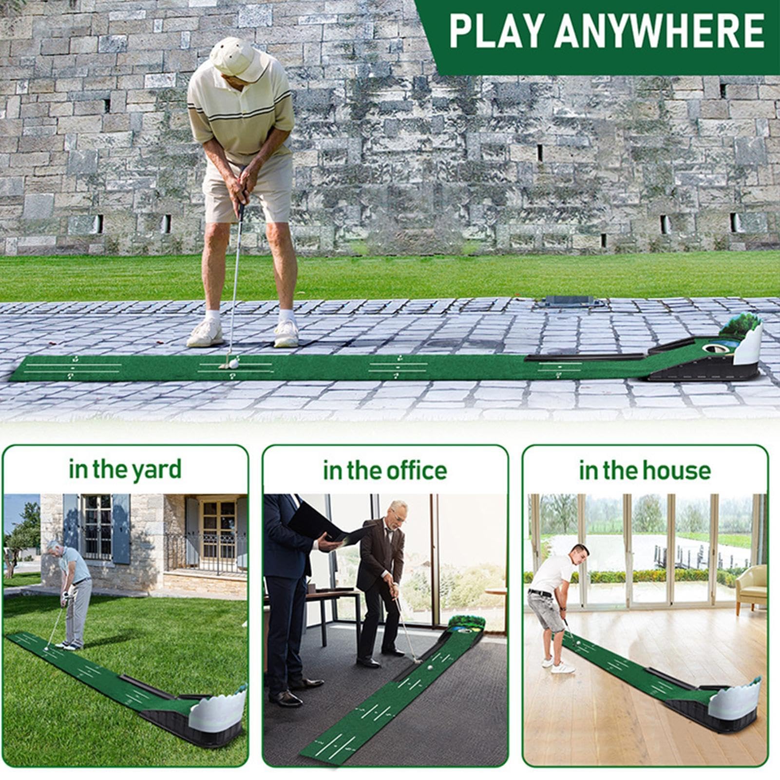 Putting Green para interiores y exteriores, estera para práctica de golf - Alfombrilla portátil para accesorios de golf,Accesorios al aire libre interiores del golf del uso de la base de madera sólida